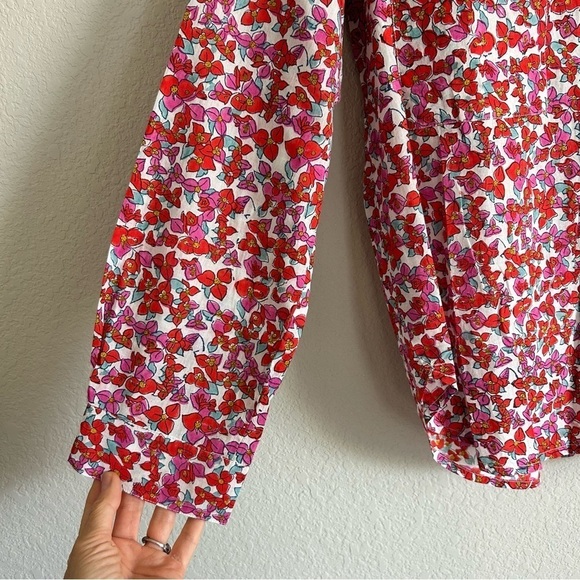 Roller Rabbit Floral Button Down Blouse Top Size L Pink Red Cotton - Picture 10 of 10